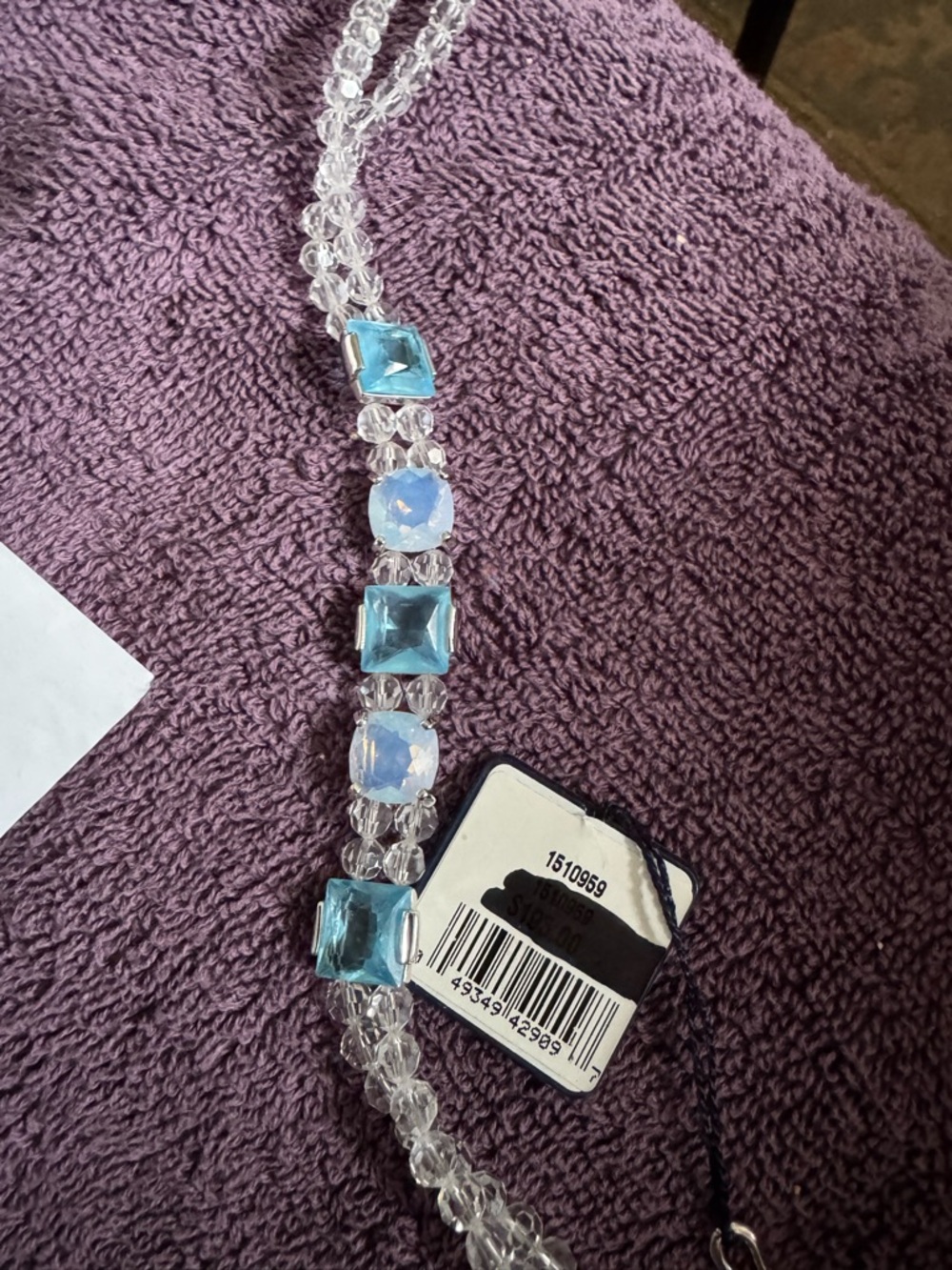 Swarovski Clear Crystal Necklace with Light Blue Square Gems